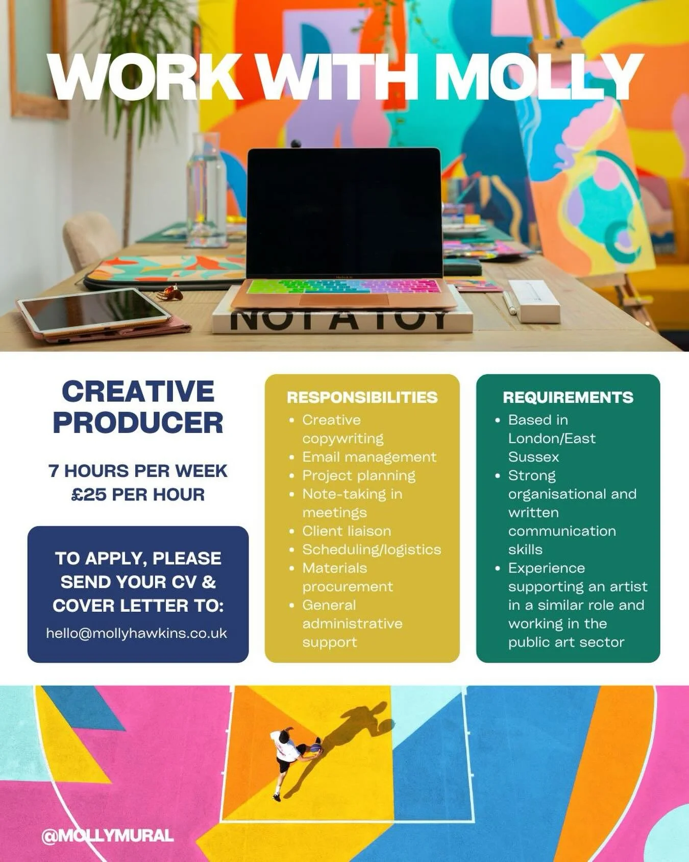 Hey! 👋 We&rsquo;re looking for a Creative Producer to help our little team make big shapes happen&hellip;

Creative Producer
- 7 hours a week
- &pound;25 per hour
- Apply by: 17th April 2026

How to apply
- Email your CV and cover letter to hello@mo