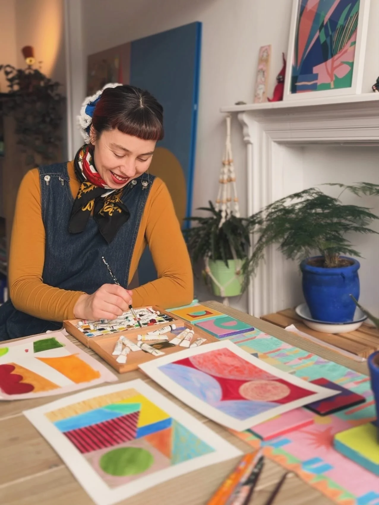 Cosy studio days, experimenting and playing 💙🖌️ Letting my inner child lead with colour and joy...