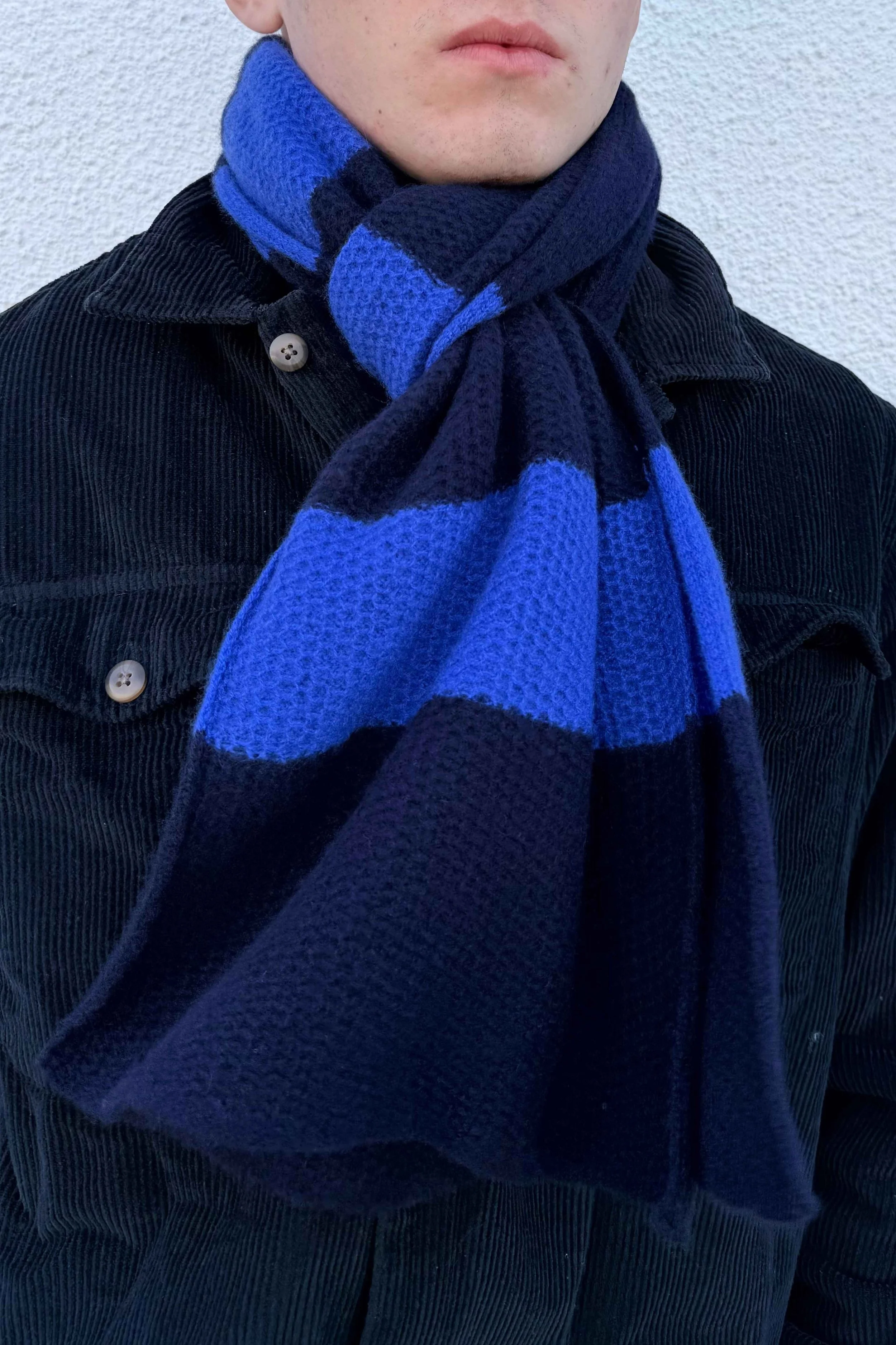 Viv - Striped Scarf in Navy & Royal Blue