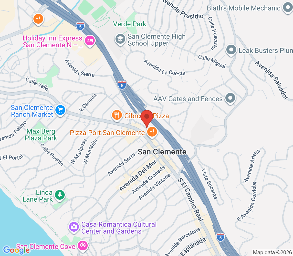 Office location map for Celynna Harnetiaux Therapy, 324 Avenida de la Estrella, Unit B, San Clemente, CA