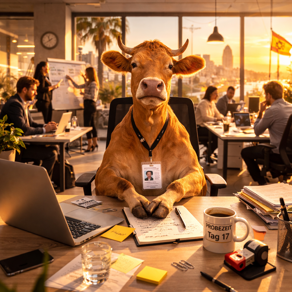 Kuh Alma und die Probezeit im neuen Job: Wie Zugehörigkeit entsteht