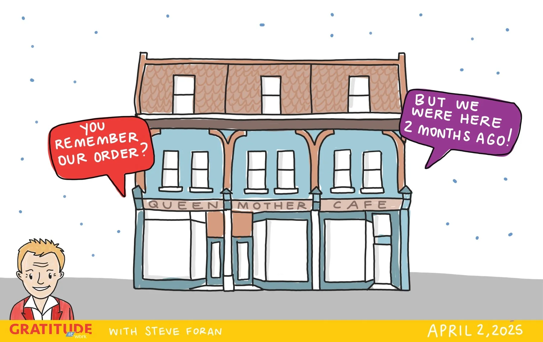 Hand drawn illustration of the Queen Mother Cafe in Toronto