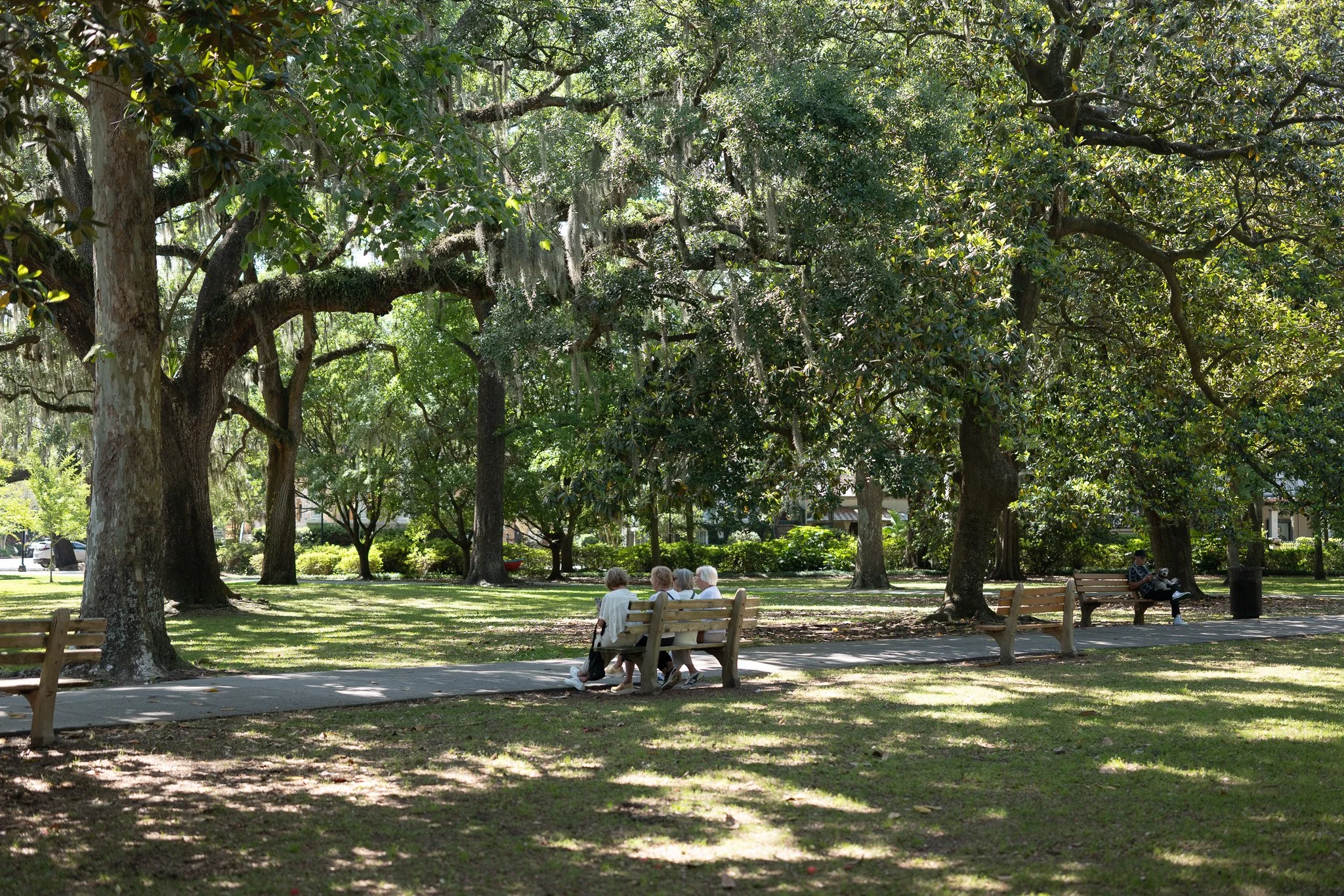 People sitting in Forsyth Park in Savannah
