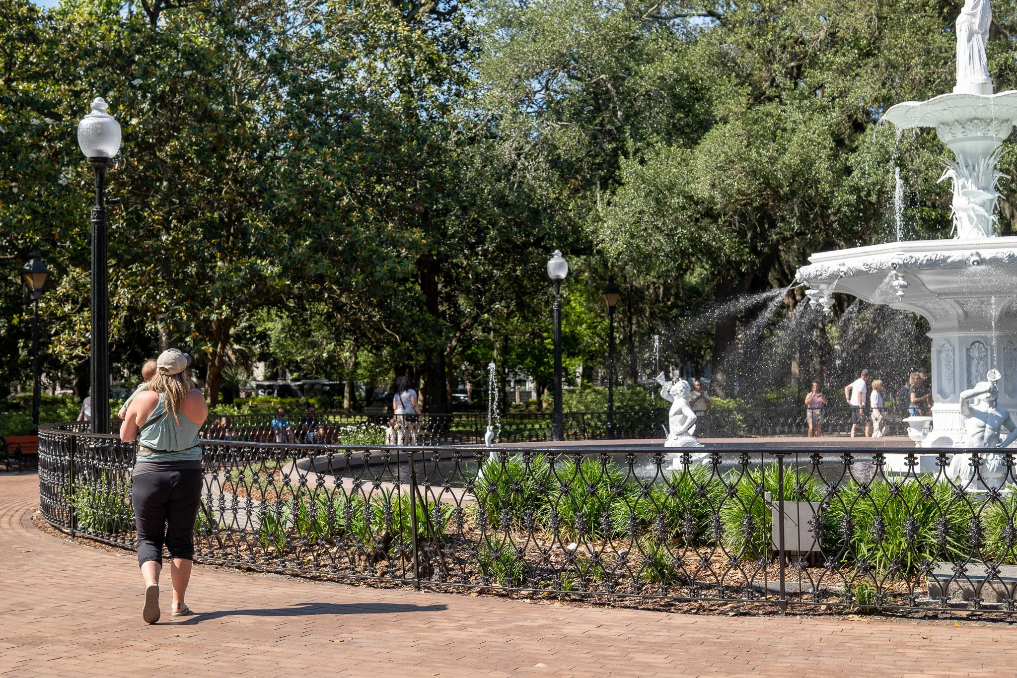 Walking around the fountain in Forsyth Park in Savannah