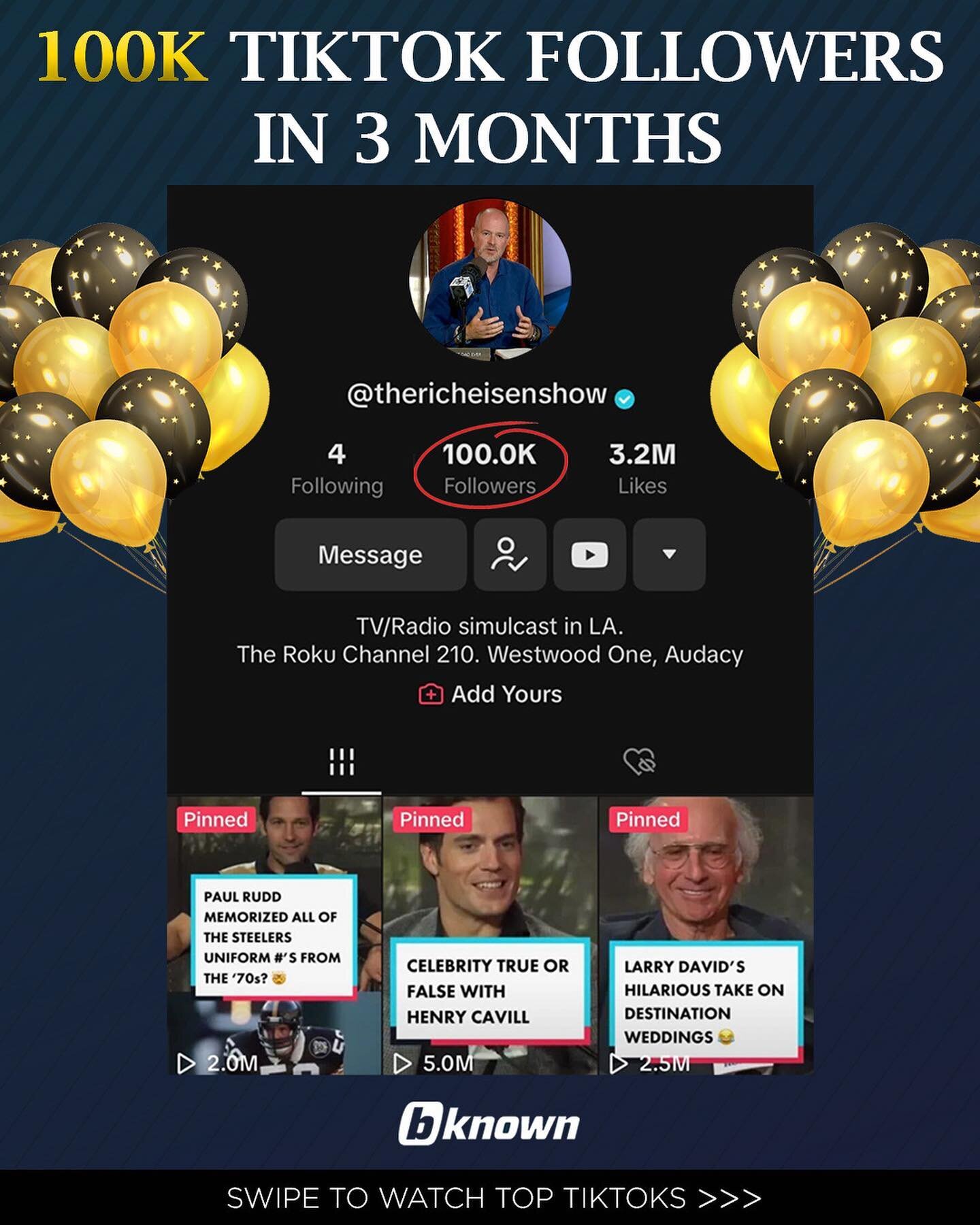 In just 3 months, client @richeisenshow has surpassed 100k TikTok followers and over 3.2 million likes! Watching this content resonate with such a large audience in such a short amount of time has been incredibly exciting, and we look forward to cont