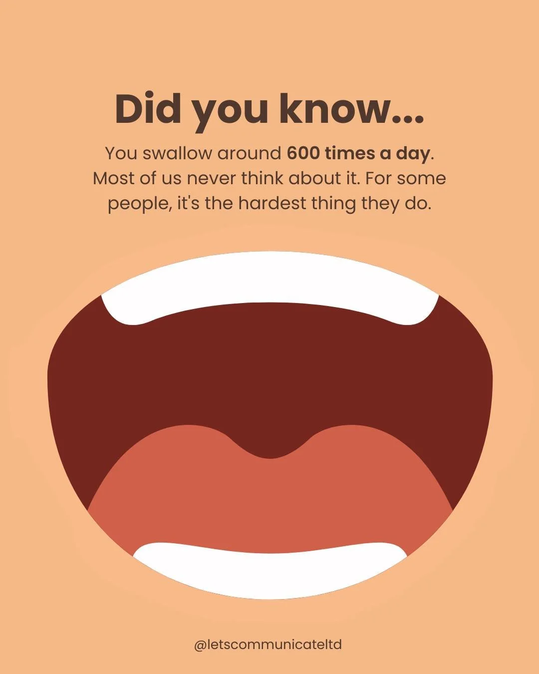 You swallow around 600 times a day. Most of us never think about it. For some people, it's the hardest thing they do. Swipe to learn more about dysphagia this #SwallowingAwarenessDay ➡️ 

#speechandlanguagetherapy #dysphagia #languagedevelopment