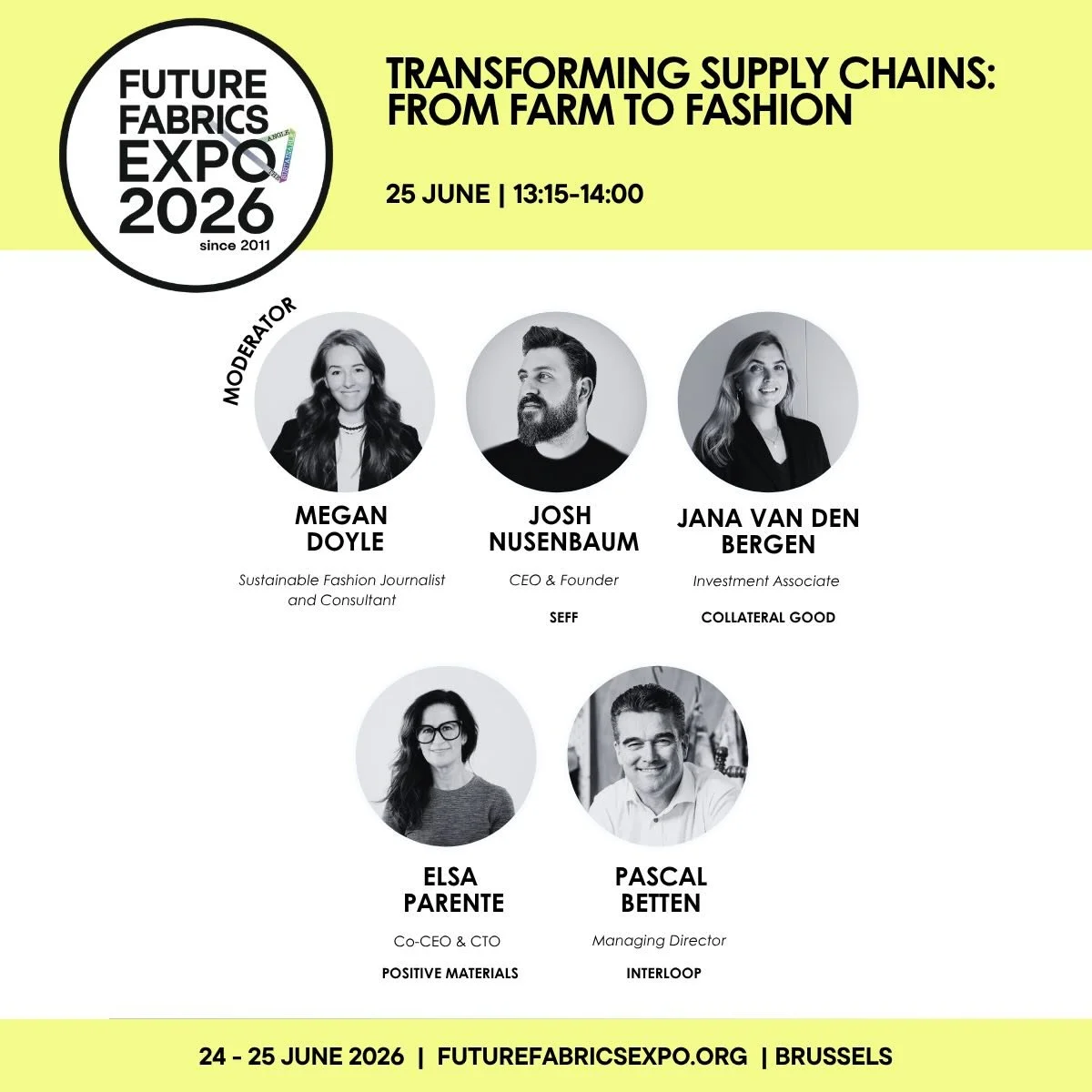 A bit late on the promotional post for this one as I sit in the green room preparing for back to back panels at the Future Fabrics Expo in Brussels today! Looking forward to these discussions - one on scaling innovation with a panel who have all work