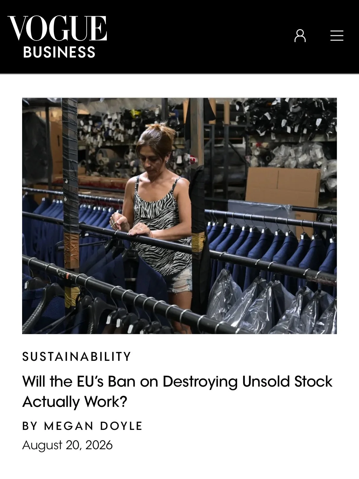 My latest for @voguebusiness is out, examining the EU&rsquo;s ban on the destruction of unsold goods one month in. Like with all regulation, this ESPR-linked ban is complex. There are a number of exemptions which are necessary, but are also causing c