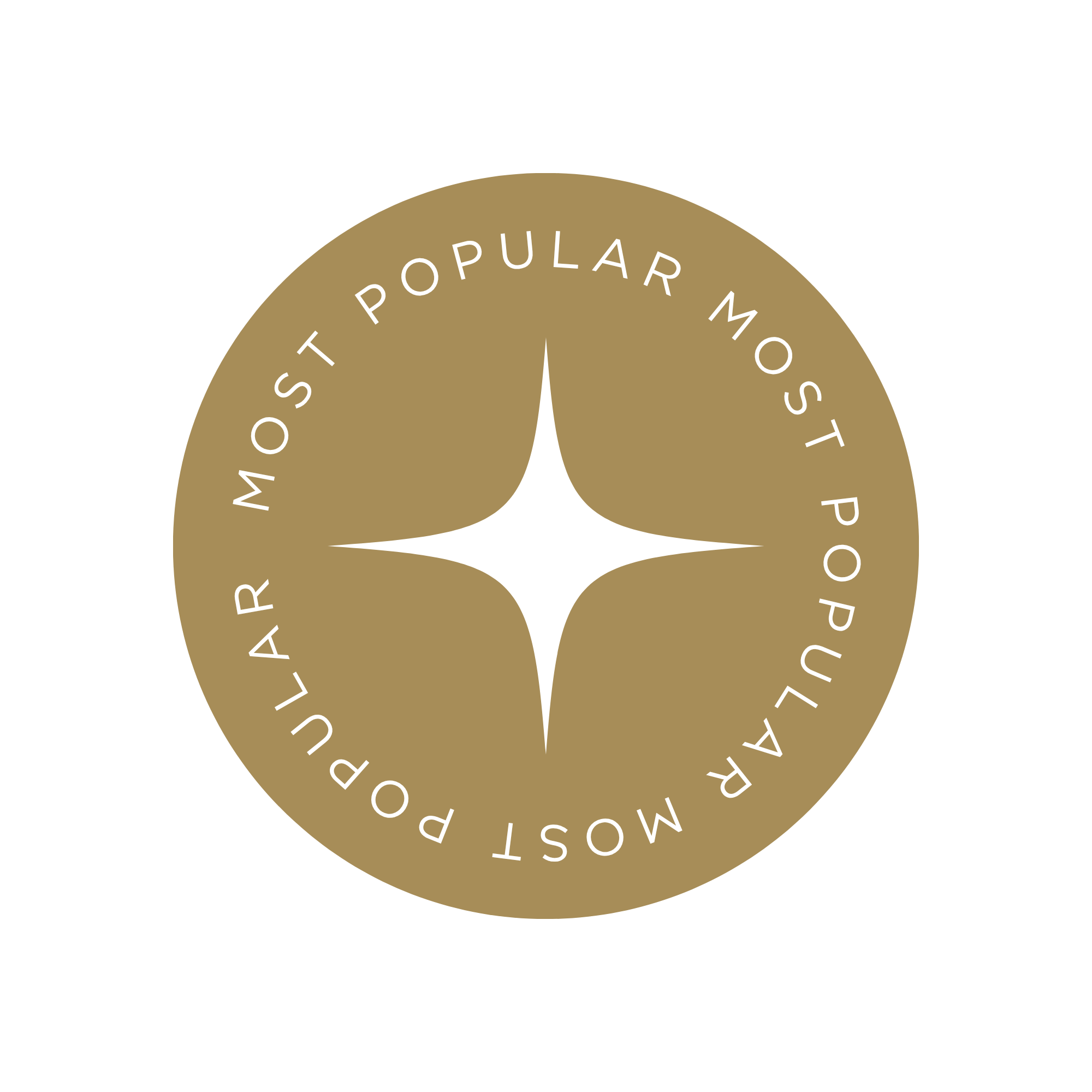 Close-up of a gold circular badge with white text that says 'Most Popular Model' and a white star at the center.