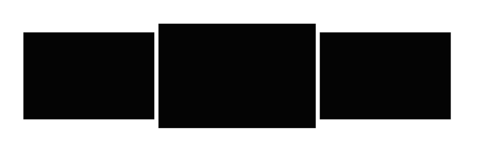 Three black squares aligned horizontally on a white background.