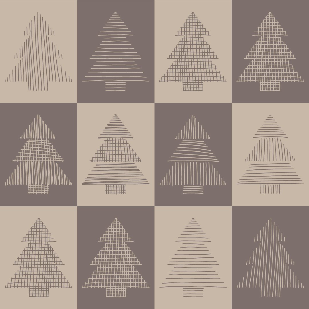 Minimalist tree illustration arranged in a checkerboard pattern
