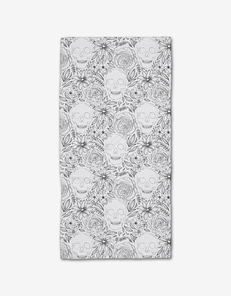 Geometry House Halloween skulls and flowers pattern design tea towel