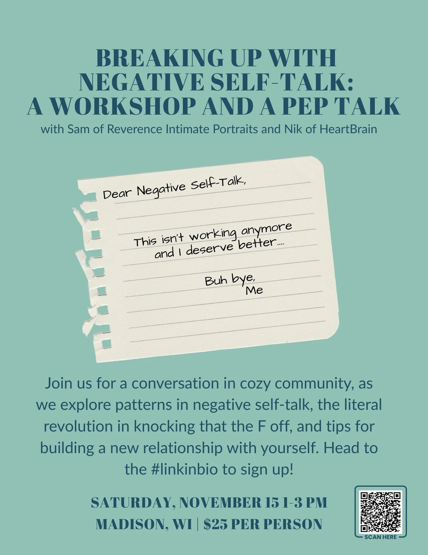 You wanna know what's 𝘳𝘦𝘢𝘭𝘭𝘺 spooky? 👻 The way negative self-talk can take over your brain and make you feel stuck in a cycle of shame or self-loathing. That's why it's time to break up with negative self-talk, friends. Join Nik of HeartBrain 