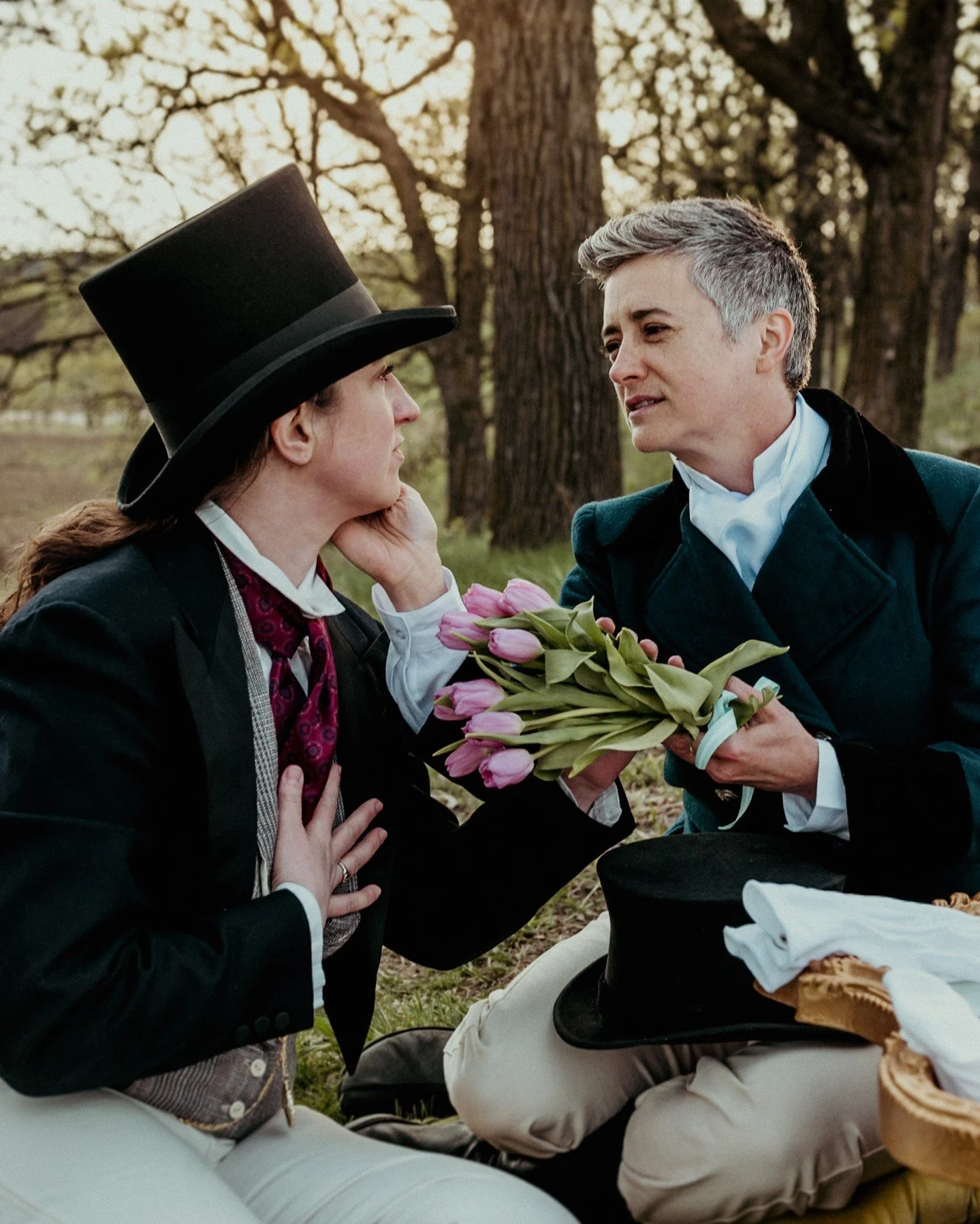 More dress up with friends! If you and your friends want to play dress up in my studio this winter (or in the park in Spring next year), hit me up and let me know what your ideas are! Let's do this! 
.
.
.
.
.
[Image Description: A white non-binary p