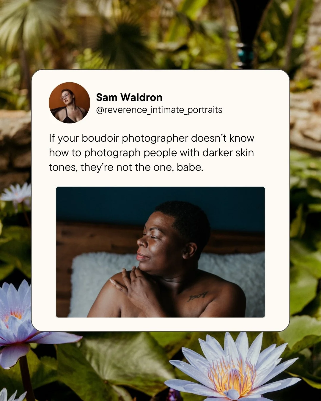 Photographing and editing for darker skin tones is NOT the same as photographing and editing for lighter skin tones. Not understanding how to photograph folks with darker skin can lead to things like skin that should be warm brown looking blue or way