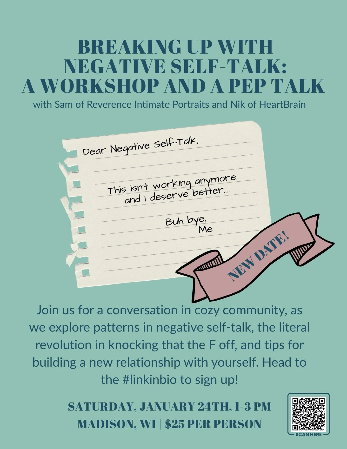 🚨𝗡𝗲𝘄 𝗗𝗮𝘁𝗲!🚨 Negative self-talk can take over your brain and make you feel stuck in a cycle of shame or self-loathing. That's why it's time to break up with negative self-talk, friends. Join @nik.shier
of @heartbrainwi and I for this small bu