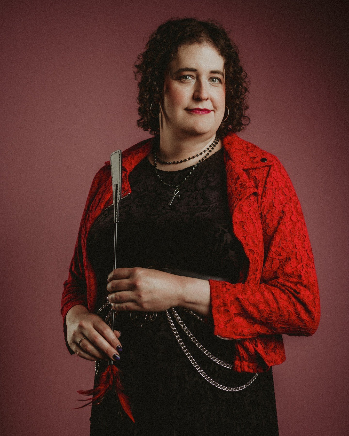 Never, ever forget just how damn powerful and extraordinary you are, friend 💜
.
.
.
.
.
.
[Image Description: A white trans woman with medium length curly dark brown hair, wearing a black burnout velvet dress and a red lace jacket, with a black leat