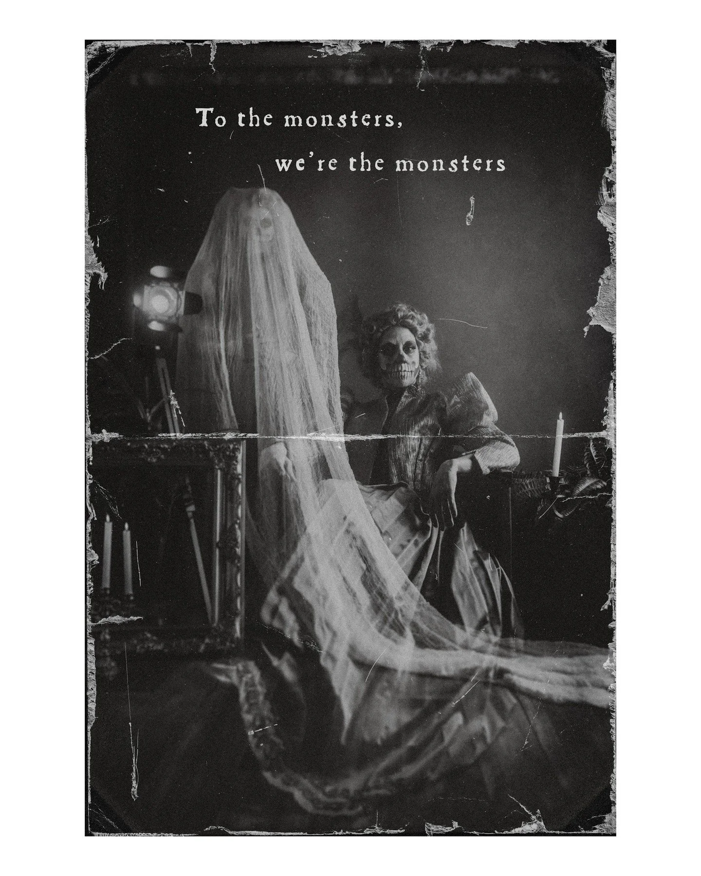 "𝘛𝘰 𝘵𝘩𝘦 𝘮𝘰𝘯𝘴𝘵𝘦𝘳𝘴, 𝘸𝘦'𝘳𝘦 𝘵𝘩𝘦 𝘮𝘰𝘯𝘴𝘵𝘦𝘳𝘴" - Station Eleven,  Emily St. John Mandel 
Thanks to @redrumperformanceart for getting spooky with me! And thanks to @tomchalkys for the phantasmagoria typeface, which was per