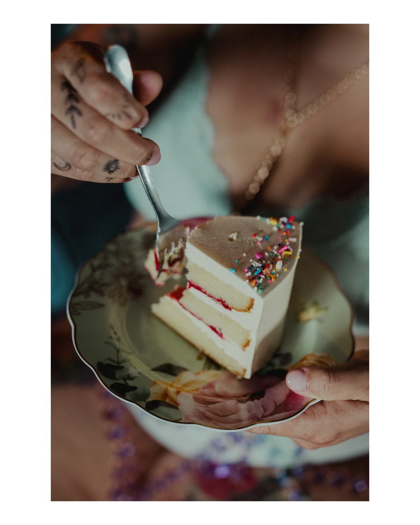 Listen, I don't want to spoil allllll the Birthday Babe surprises, but when you book a Birthday Babe session, YOU GET CAKE.... just sayin'. 😘🎂
.
.
.
.
.
.
[Image Description: A close-up image of a piece of birthday cake with confetti on an ornate p