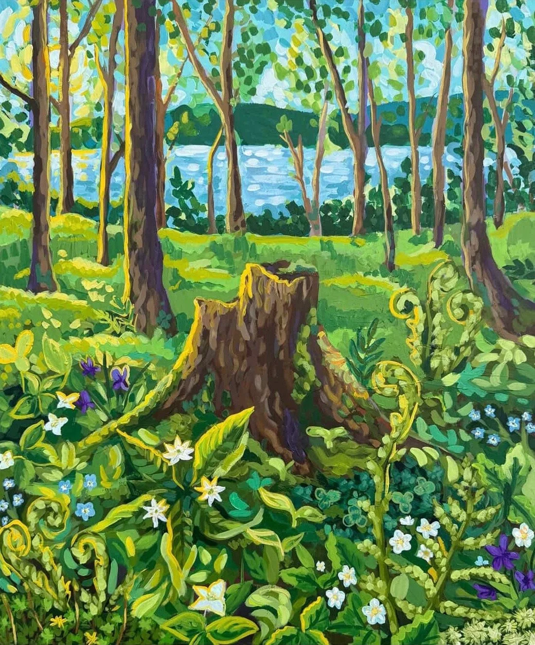 Abundance (Dalem Lake in June), 2026. Acrylic on wood panel, 20x24".
