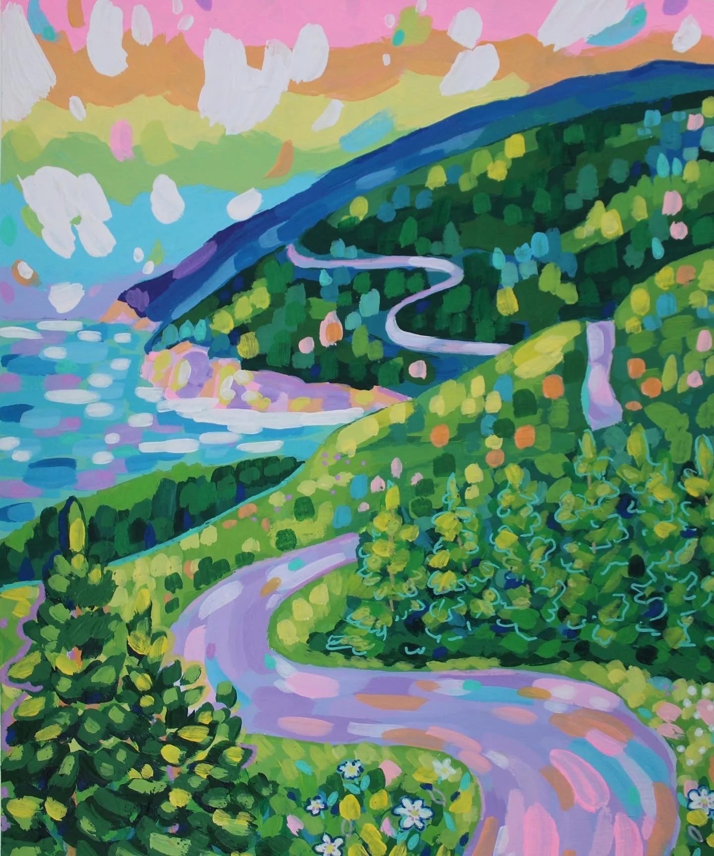 Along the Trail (2024). Acrylic on paper, 11x14". Prints available upon request in sizes 8x10" and 11x14".