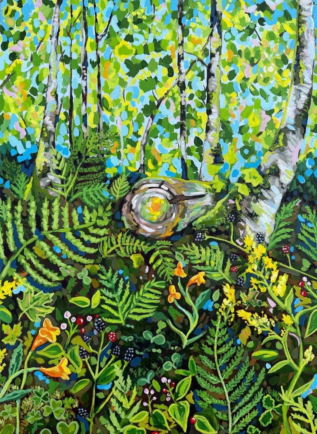 Sun-Drenched (Uisge Ban in August), 2026. Acrylic on wood panel, 22x30".