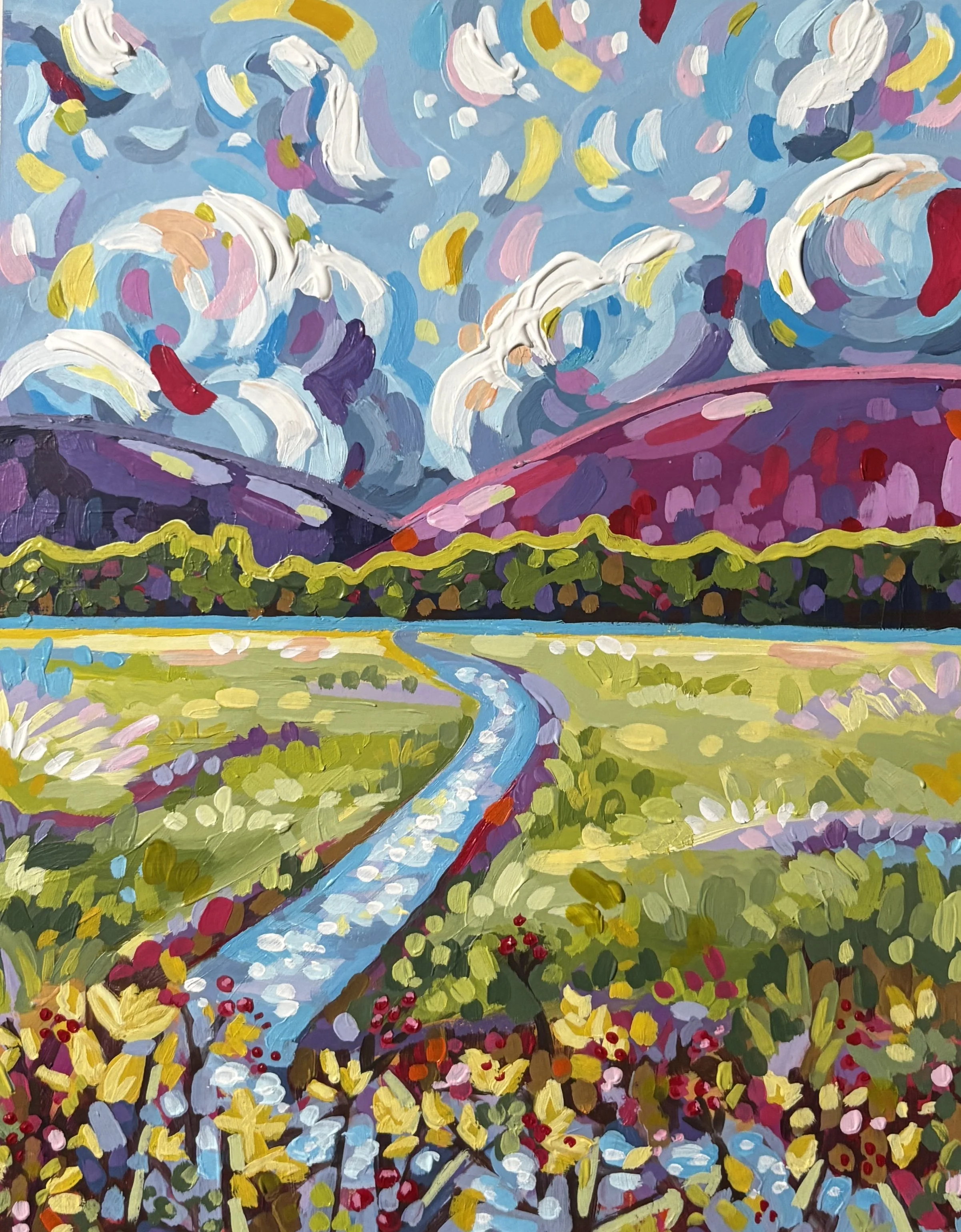 Margaree Valley in the Fall (2025). Acrylic on paper, 11x14".