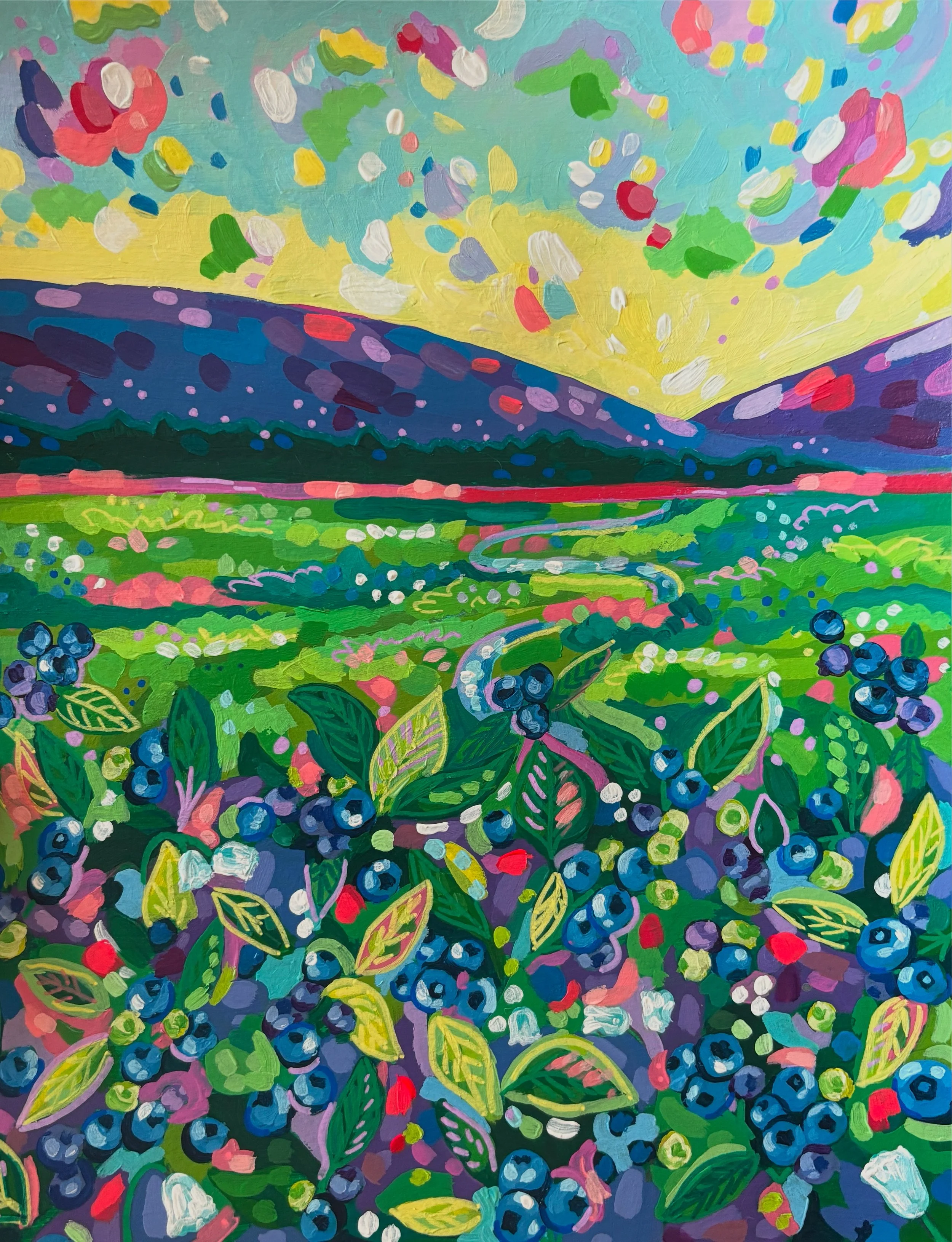 Blueberry Fields II (2025). Acrylic on paper, 11x14".
