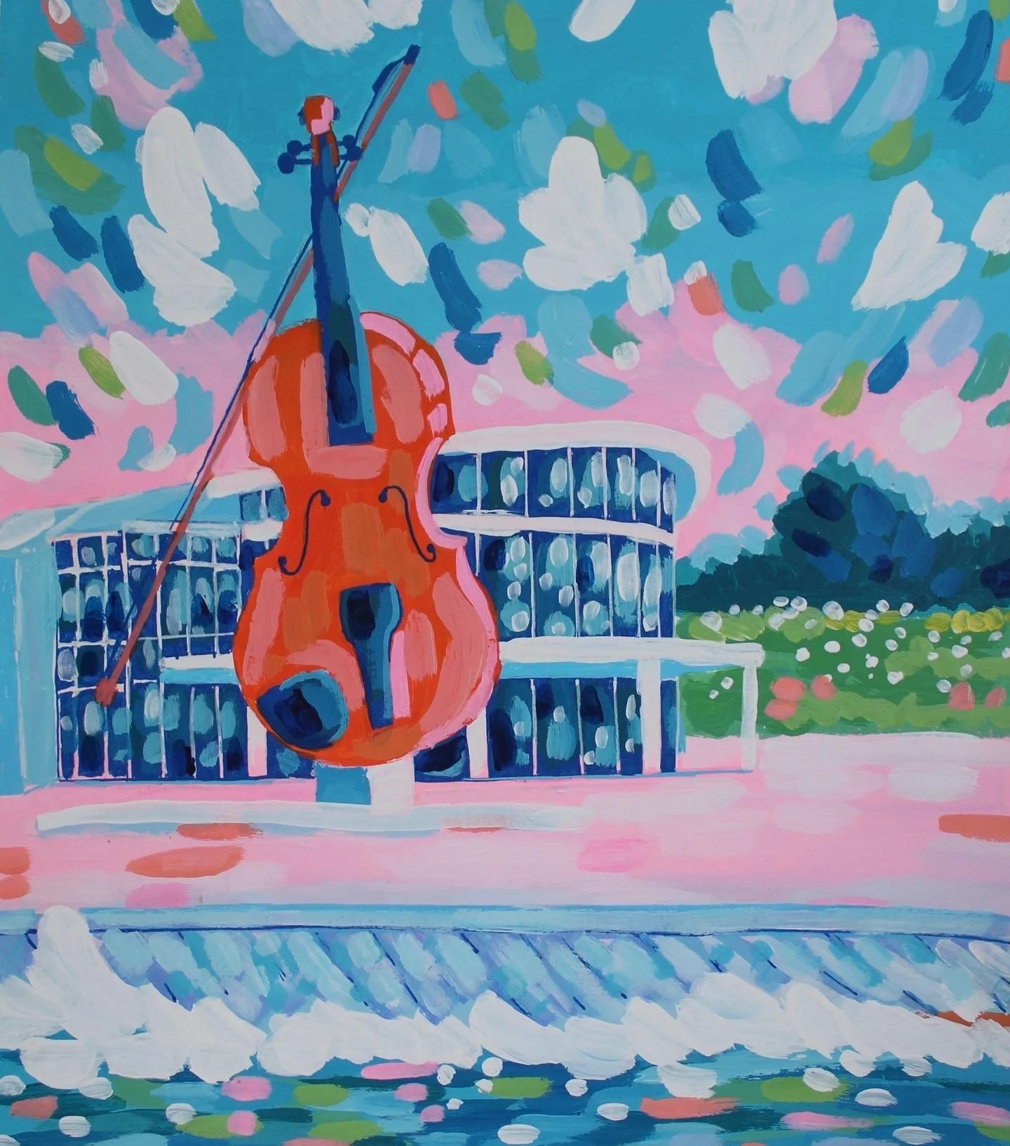 The Big Fiddle (2024). Acrylic on paper, 11x14". Prints available upon request in sizes 8x10" and 11x14".