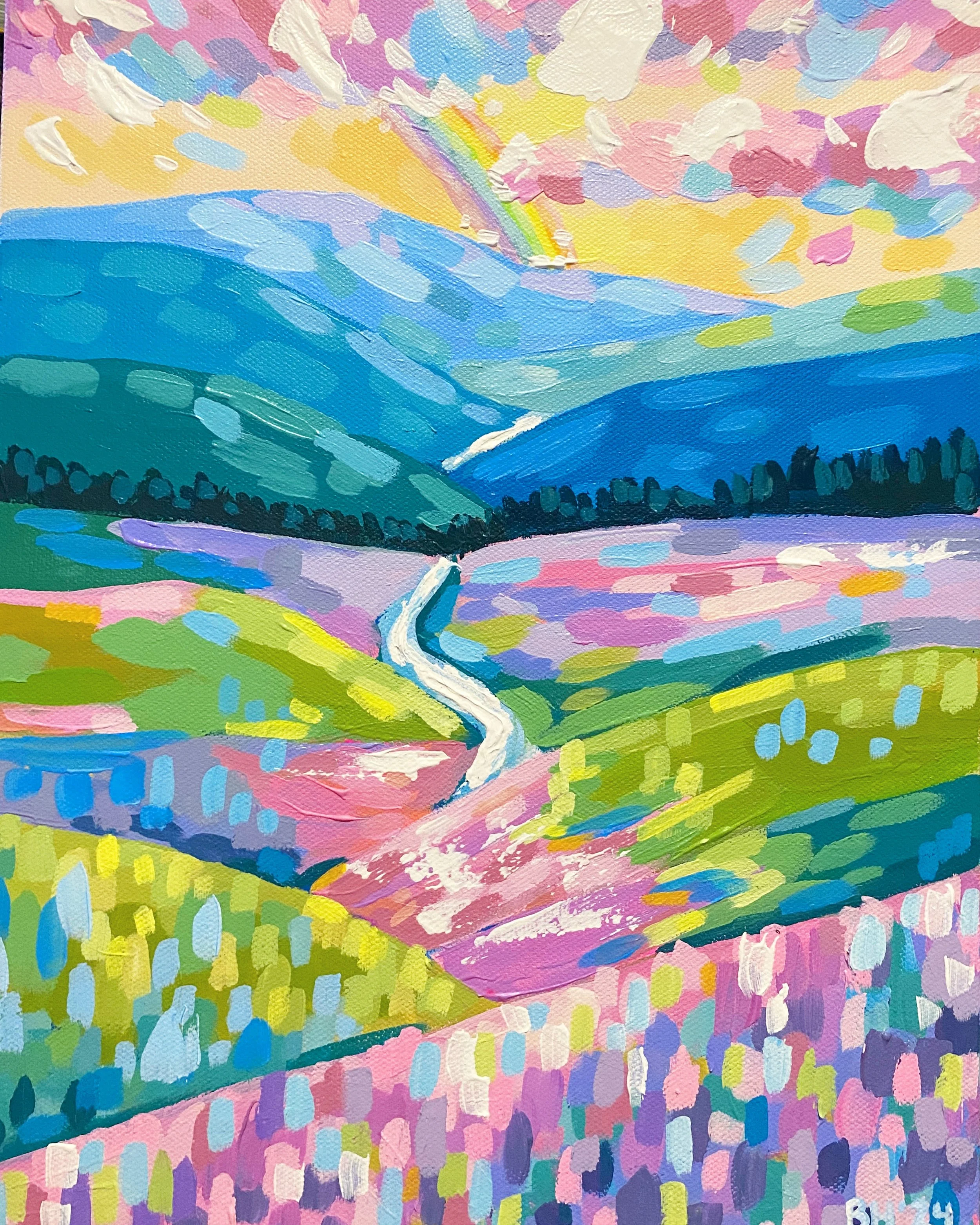 Rainbow hills (2024). Acrylic on canvas, 11x14".