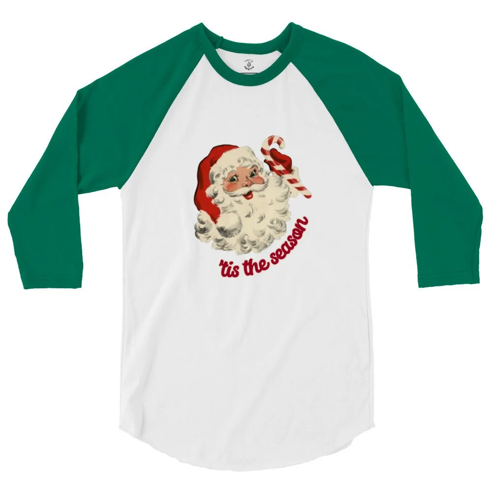 'Tis the Season Vintage Santa 3/4 Sleeve Raglan