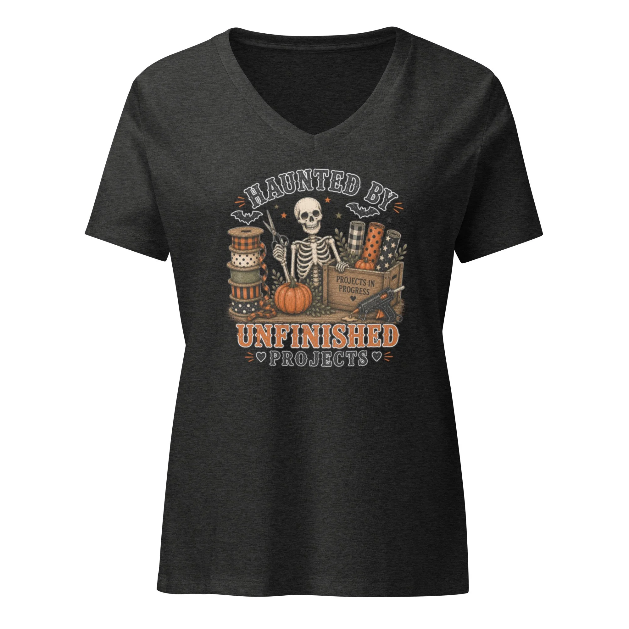 Haunted By Unfinished Projects (outlined) V Neck Tee