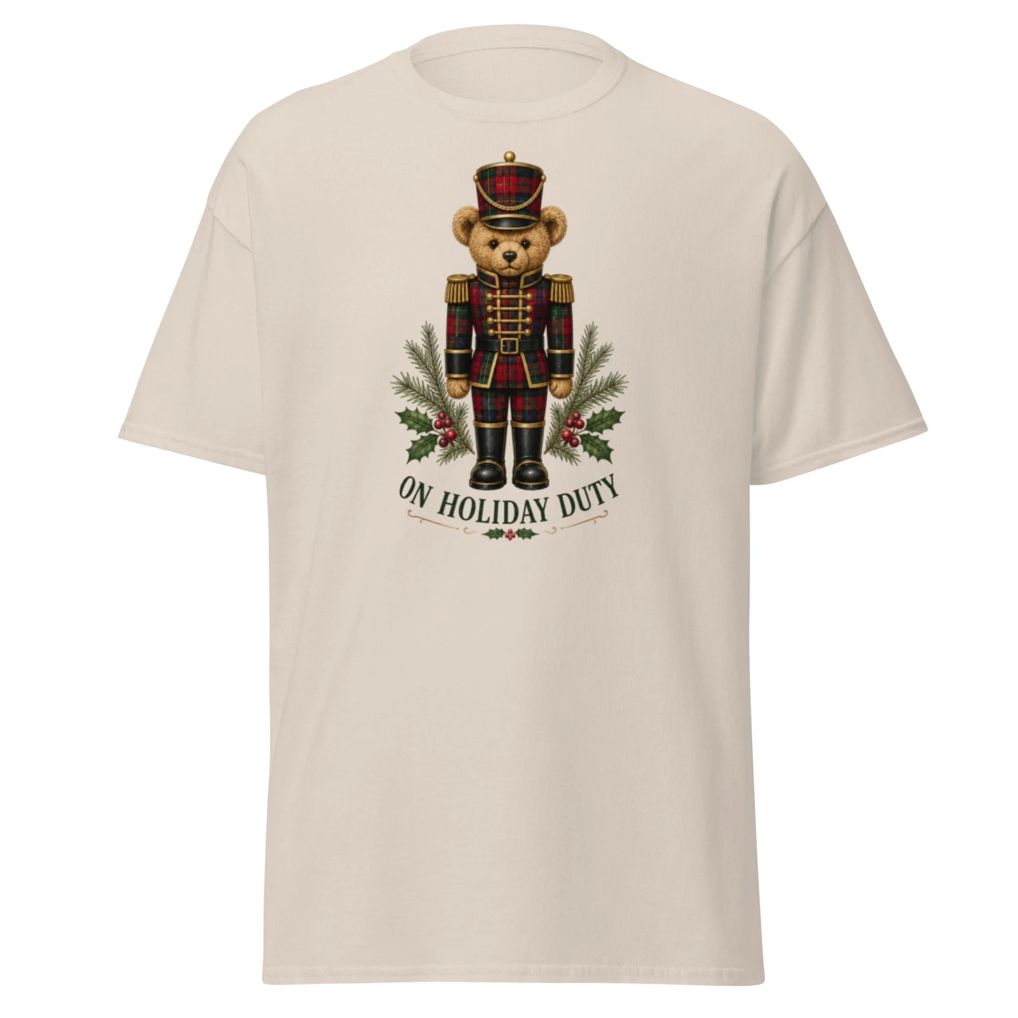 "On Holiday Duty" Christmas Red Plaid Bear Tee