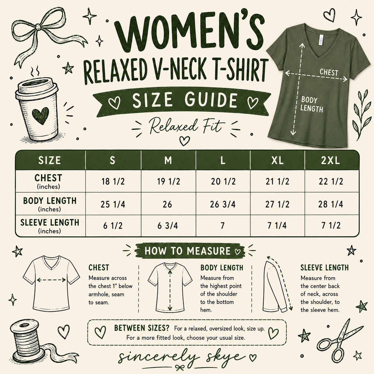 Women's Relaxed V-Neck T-Shirt | Bella Canvas 6405CVC Sizing GUide.png