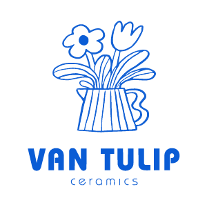 Line drawing of a vase with a flower and tulip, with the text 'VAN TULIP ceramics' below.