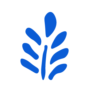 Blue abstract plant icon on a black background.