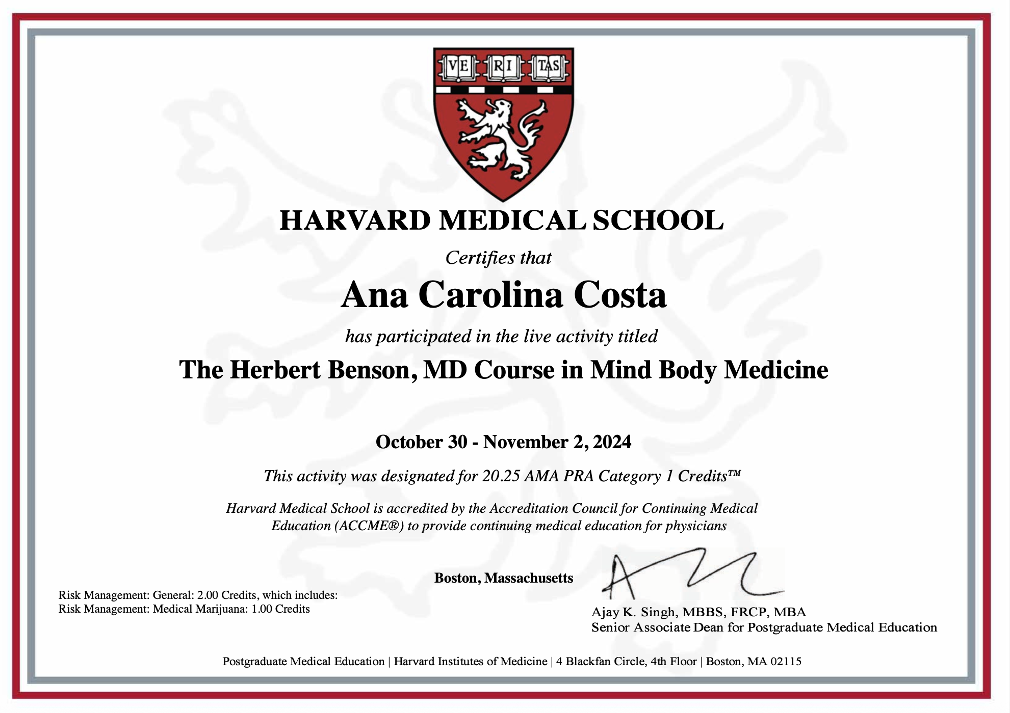 Harvard Mind & Body Medicine Certification