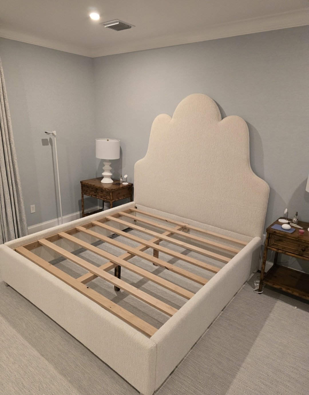 Professional headboard breakdown for narrow hallway access