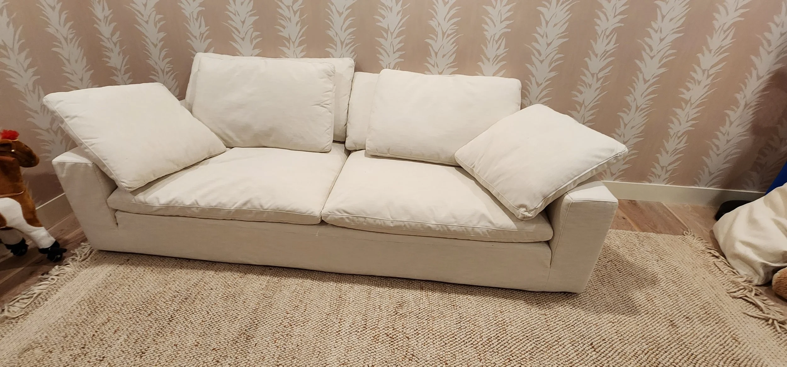 Restoration Hardware sofa professionally assembled inside luxury Miami condo