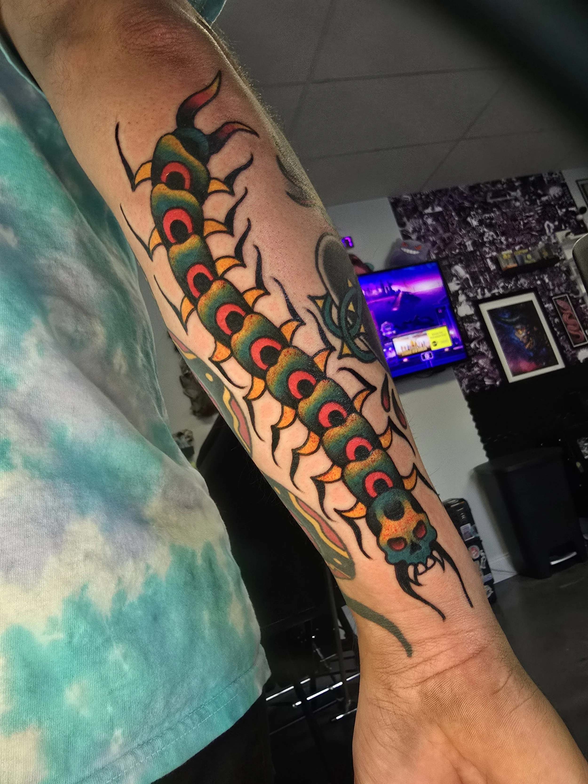 Neo Traditional Centipede Tattoo