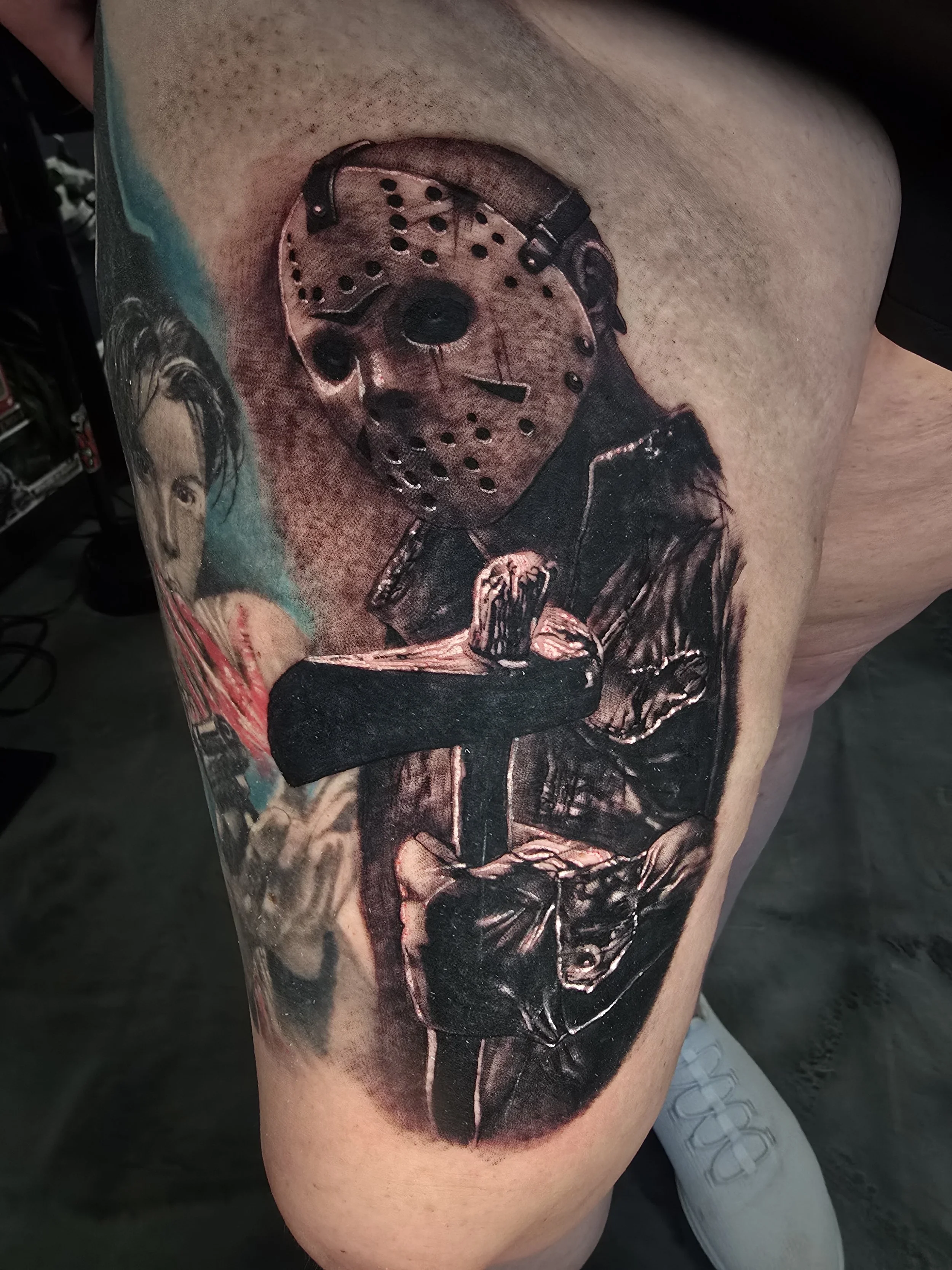 Jason Mask Tattoo with Hatchet