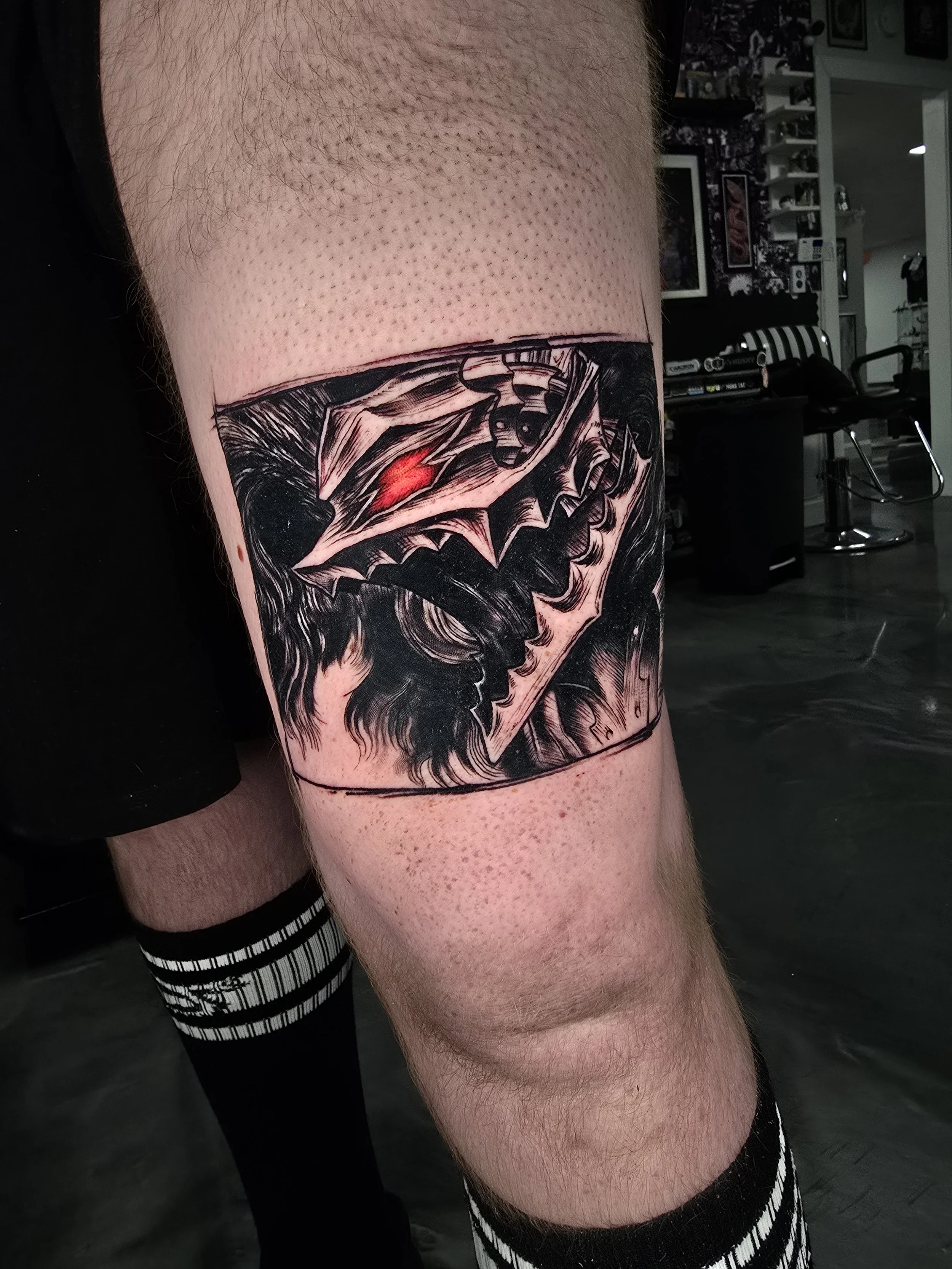 Realistic Comic Frame Tattoo Black White and Red