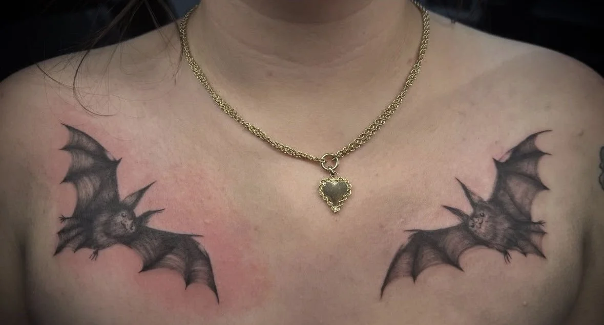 Bat Fine Line Symmetrical Tattoo