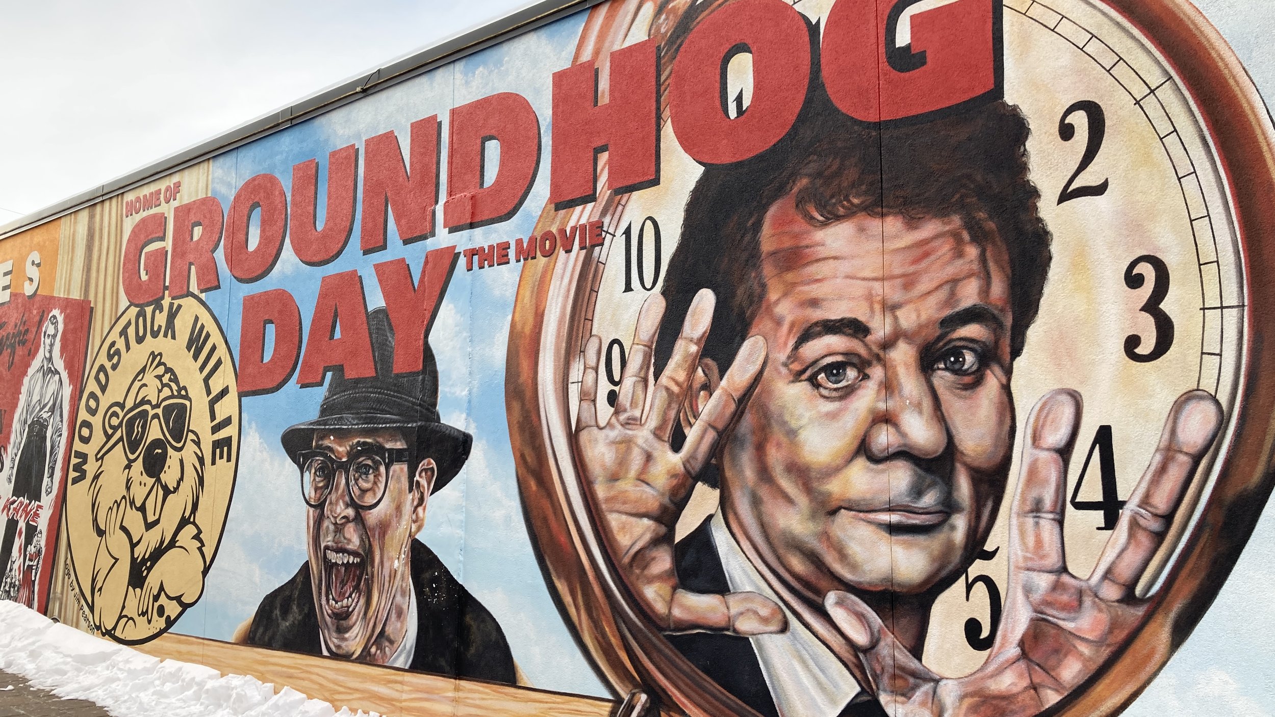  The  Groundhog Day  portion of a huge movie-themed mural on Main Street, just down the street from the theater. 