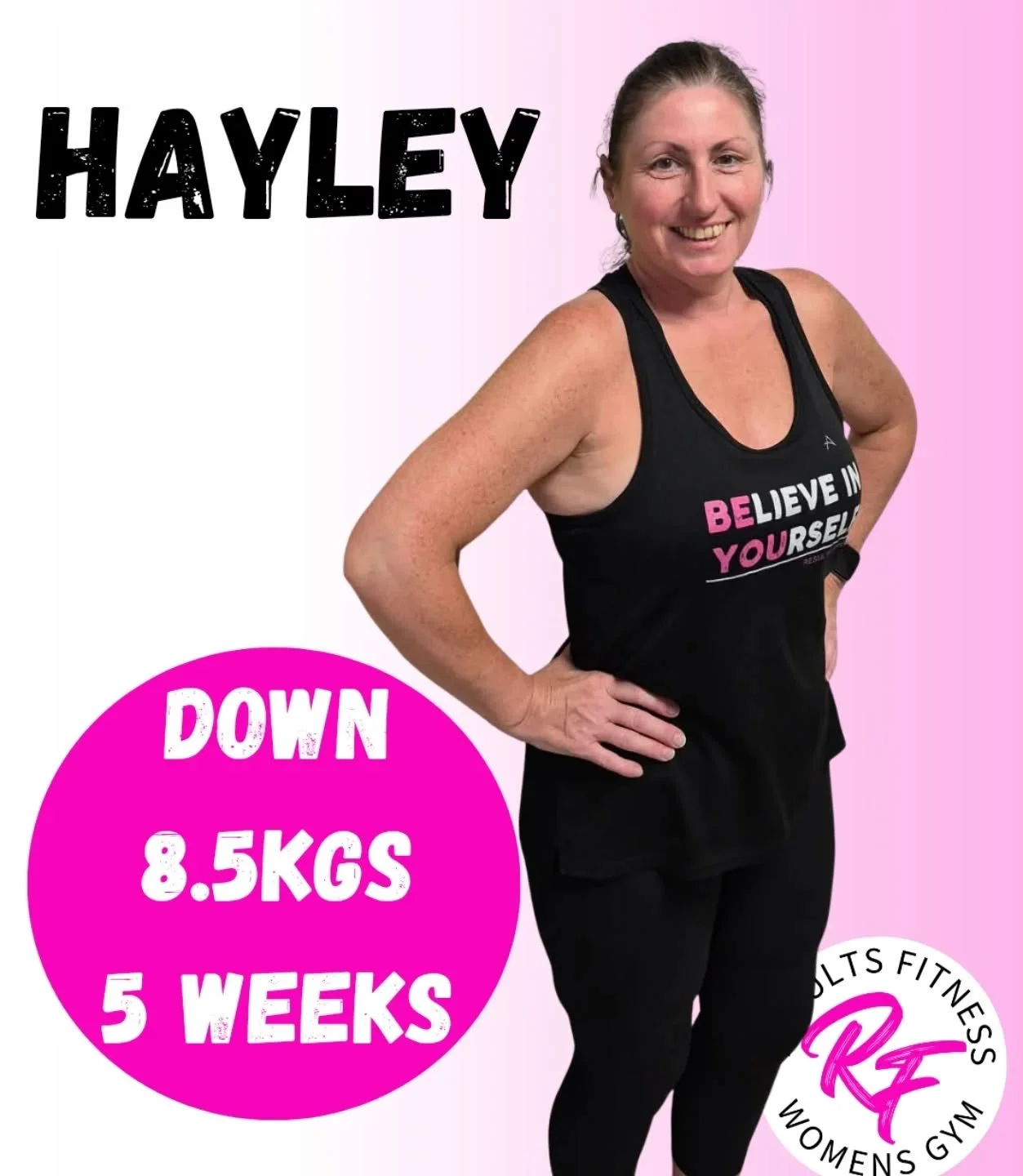 Hi, I'm Hayley.&nbsp; I've been with Results for a few years now and completed a few challenges, thoroughly enjoying them. 

I was a bit apprehensive about doing Fit &amp; Firm this time around as I was worried about my injury.&nbsp;&nbsp; I've got a