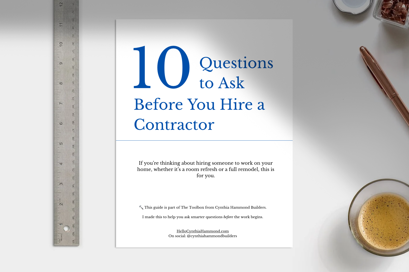 Cover of the free guide: 10 Questions to Ask Before You Hire a Contractor