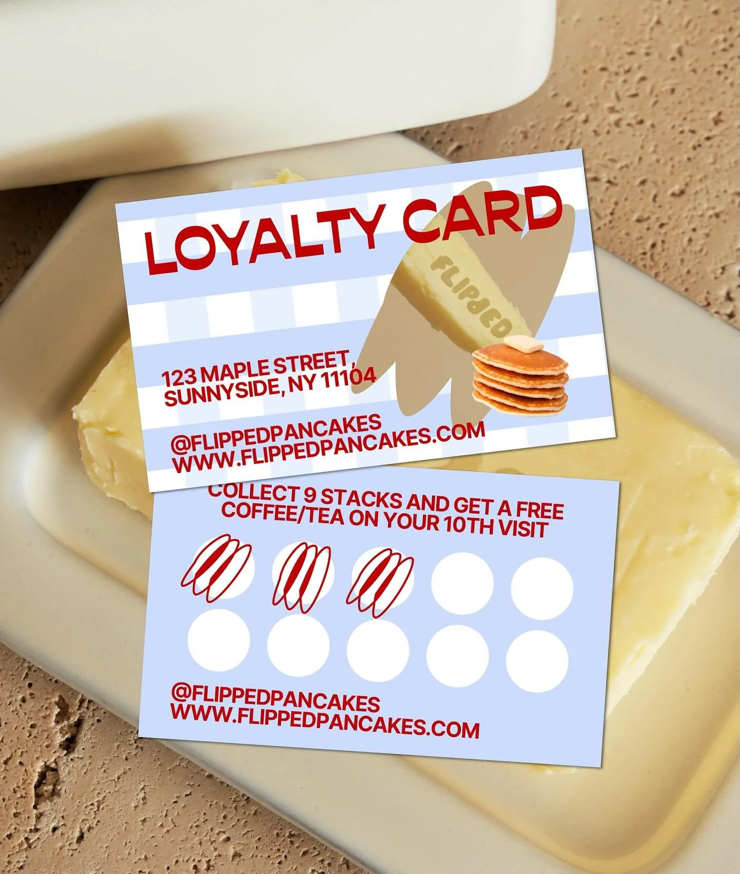 Who else loves (designing) loyalty cards? 🙋🏼&zwj;♀️

This time: for Flipped, a cozy all-day pancake/brunch cafe. 

(brand identity design, logo design, loyalty card design, graphic design, branding, F&amp;B, visual identities, cafe design)