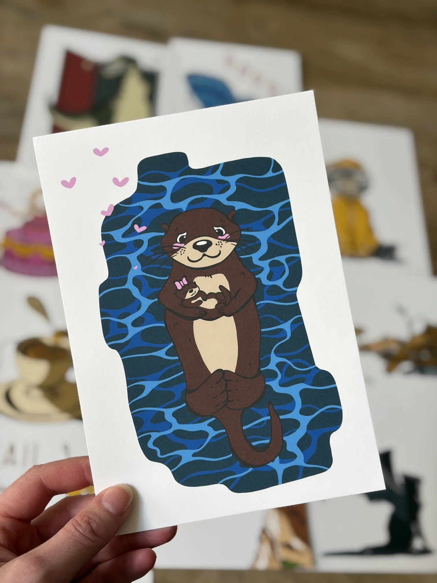 otter and daughter art print