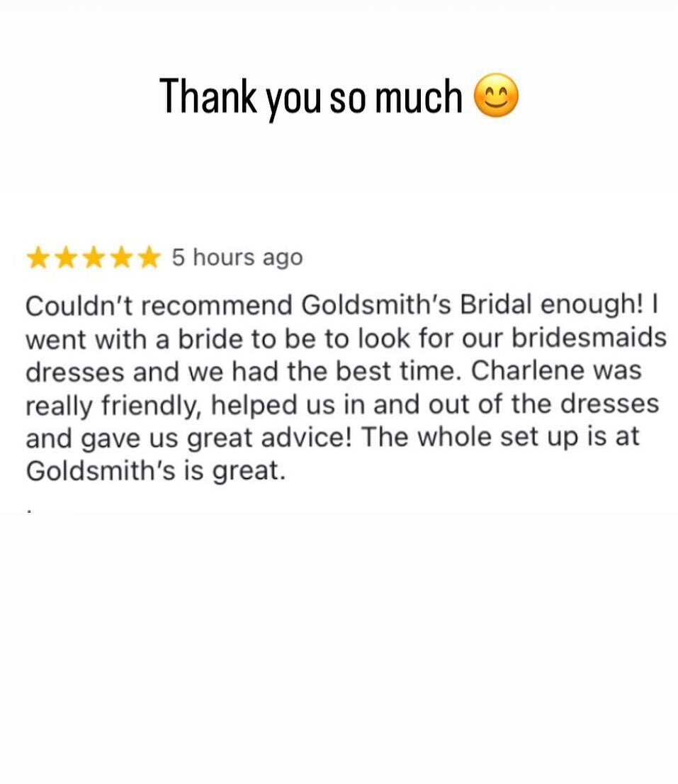 We are new to the bridal world and every google review is so so important to us to help other brides/bridesmaids find us in Norwich their dresses here at @goldsmiths_bridal .. we can&rsquo;t thank everyone enough that has visited us so far.