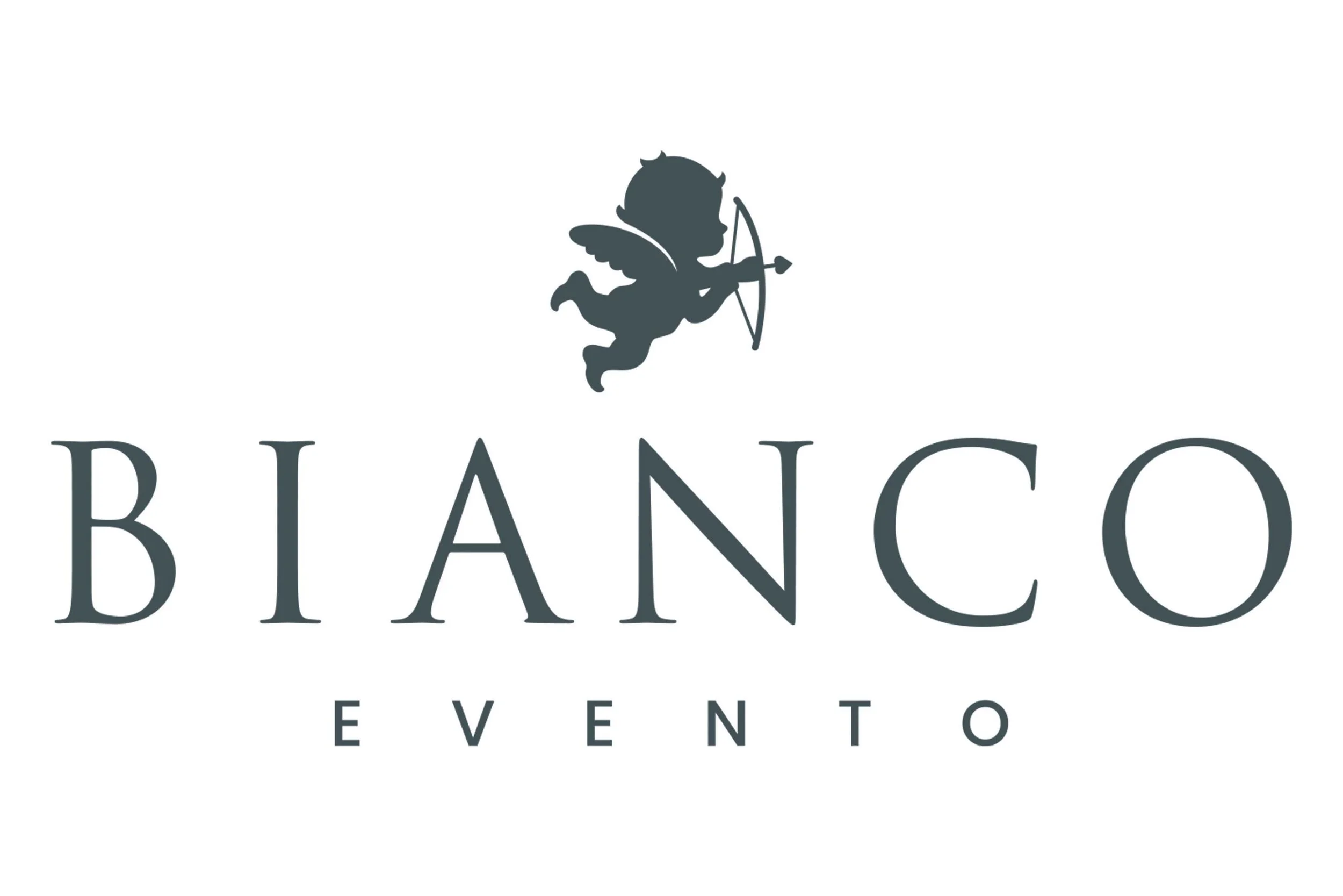 Logo for Blanco Evento featuring a silhouette of Cupid with wings, holding a bow and arrow, above the word 'Blanco' with 'Evento' underneath.